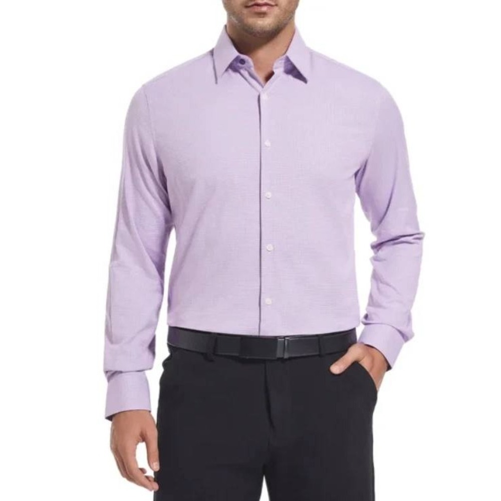 NWT Duchamp London Dress Shirt Men's 18 XXL Purple Pattern Stretch Slim Fit